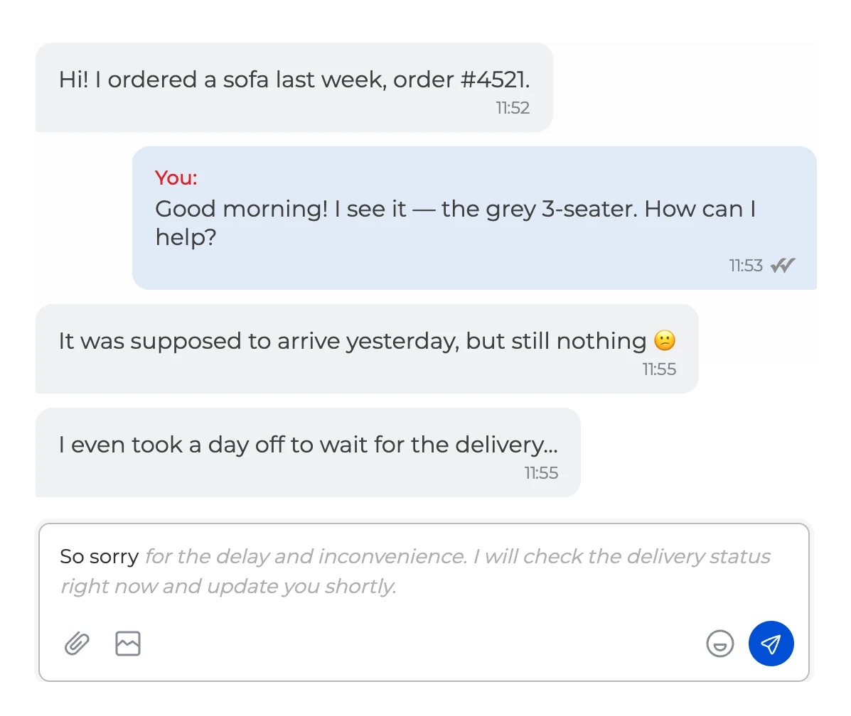 Dialong in the Creatio communication panel: AI reply suggestions